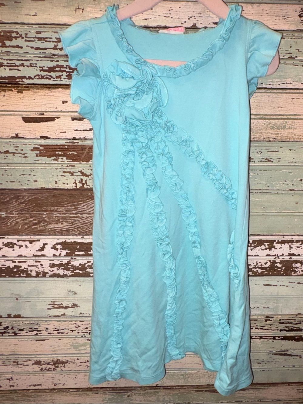Lemon Loves Lime Aqua Ruffle Accent Casual Dress